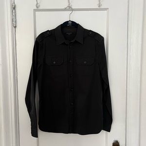 Allsaints men’s black button down shirt with epaulettes. Size M
